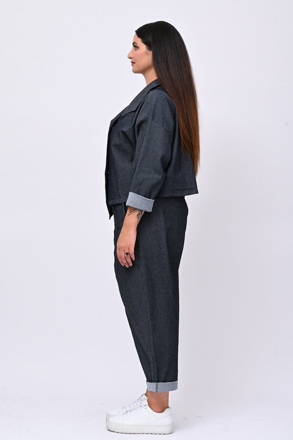 Jeans pattina e bottoni - Jeans scuro