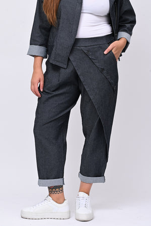Jeans pattina e bottoni - Jeans scuro