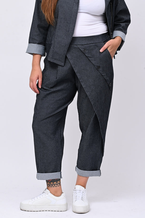 Jeans pattina e bottoni - Jeans scuro