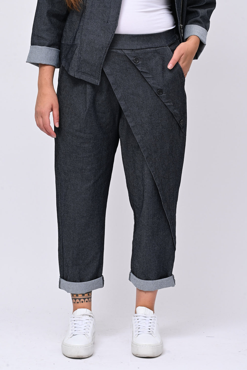 Jeans pattina e bottoni - Jeans scuro
