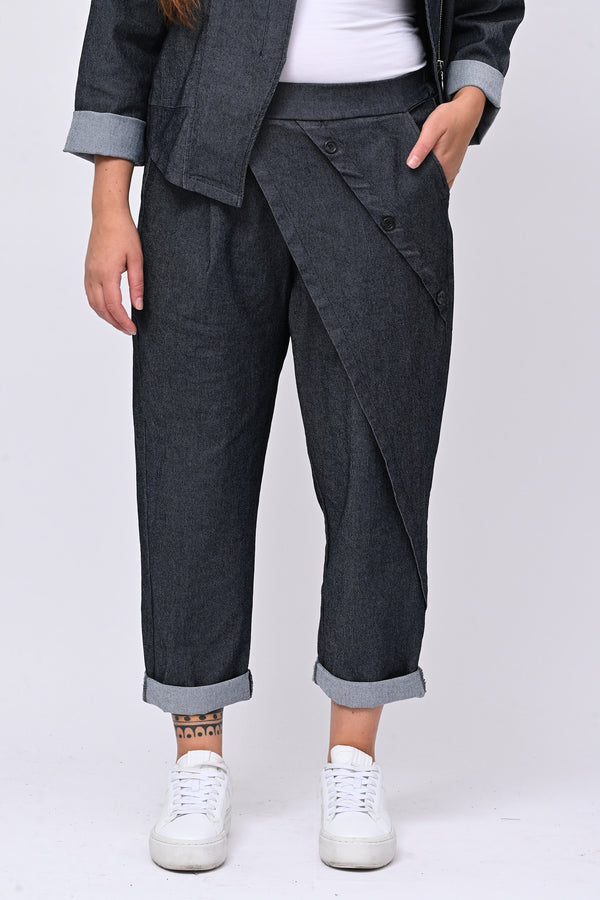Jeans pattina e bottoni - Jeans scuro
