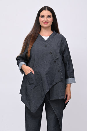 Giacca jeans asimmetrica - Jeans scuro