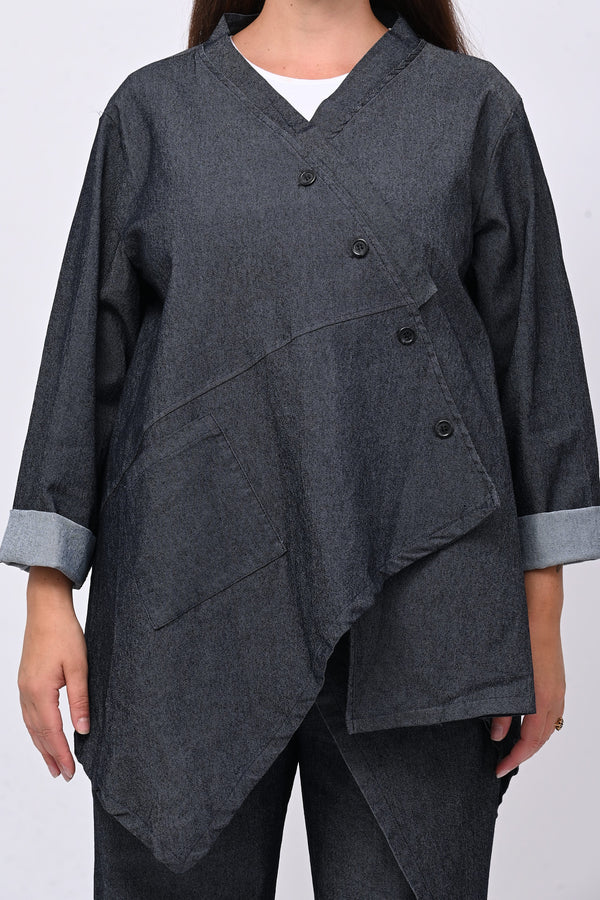 Giacca jeans asimmetrica - Jeans scuro