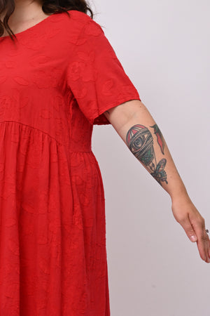 Abito garza fiori - Rosso