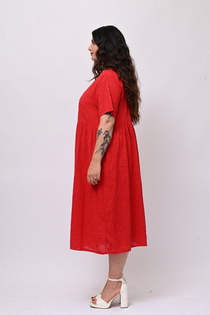 Abito garza fiori - Rosso