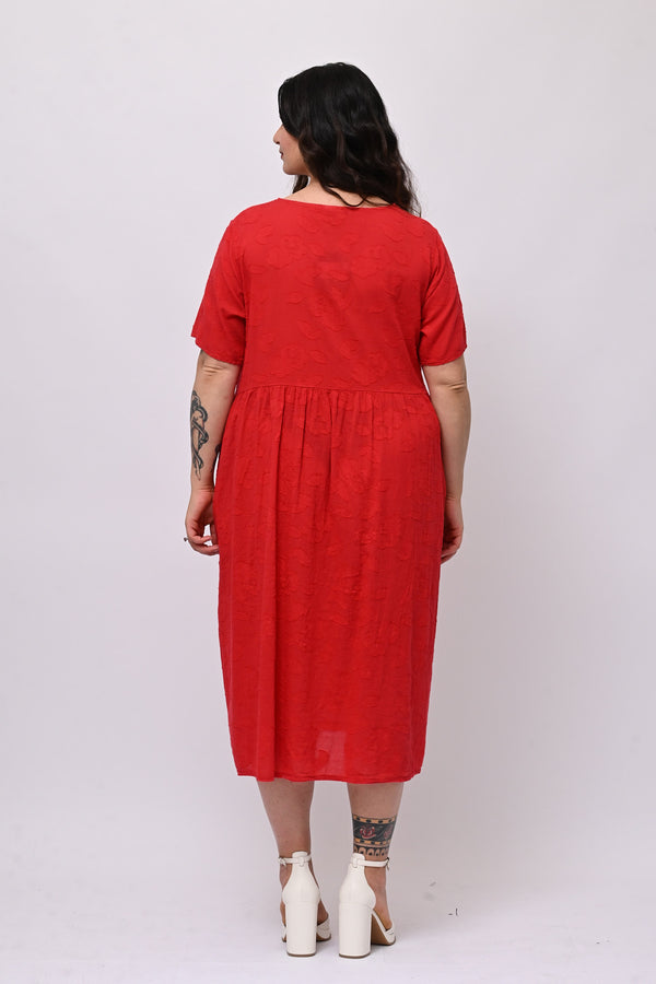 Abito garza fiori - Rosso