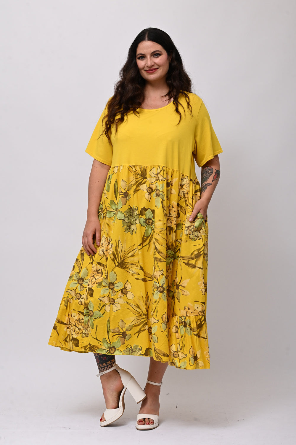 Abito cotone fiori - Giallo