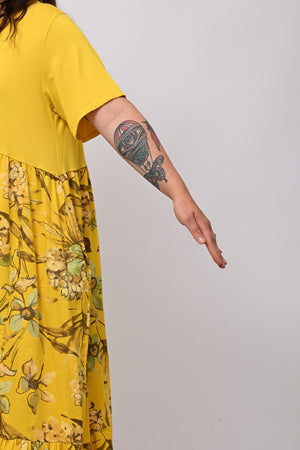 Abito cotone fiori - Giallo
