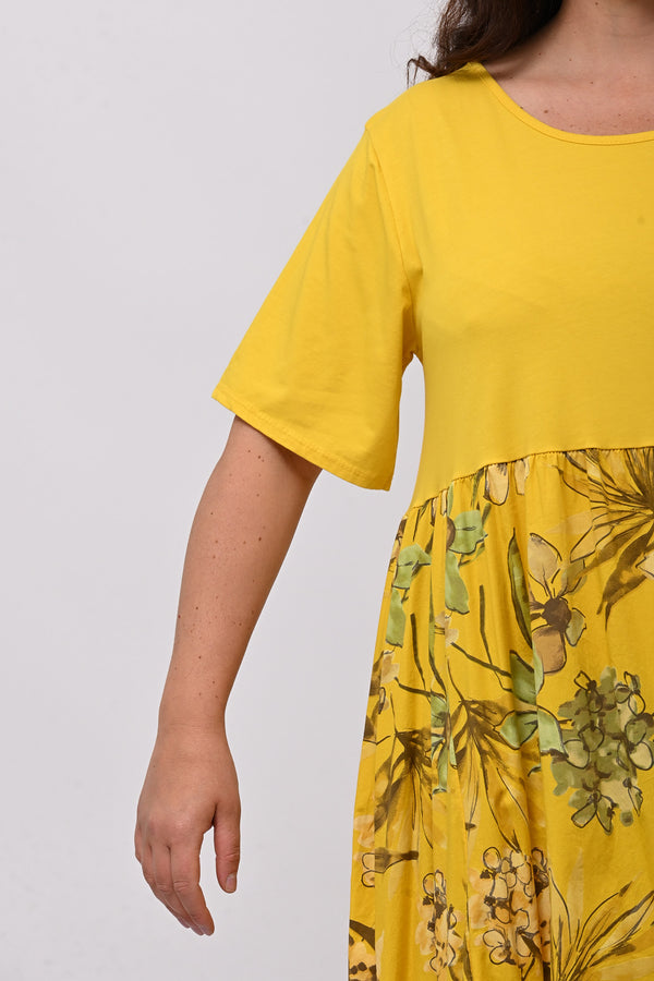 Abito cotone fiori - Giallo
