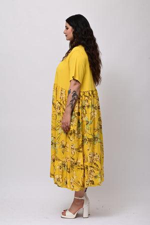 Abito cotone fiori - Giallo