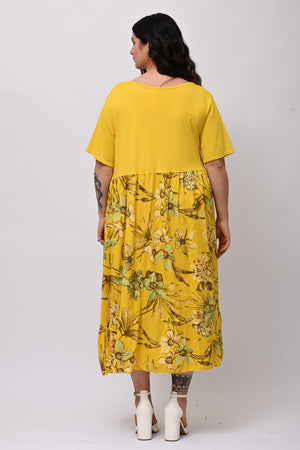 Abito cotone fiori - Giallo