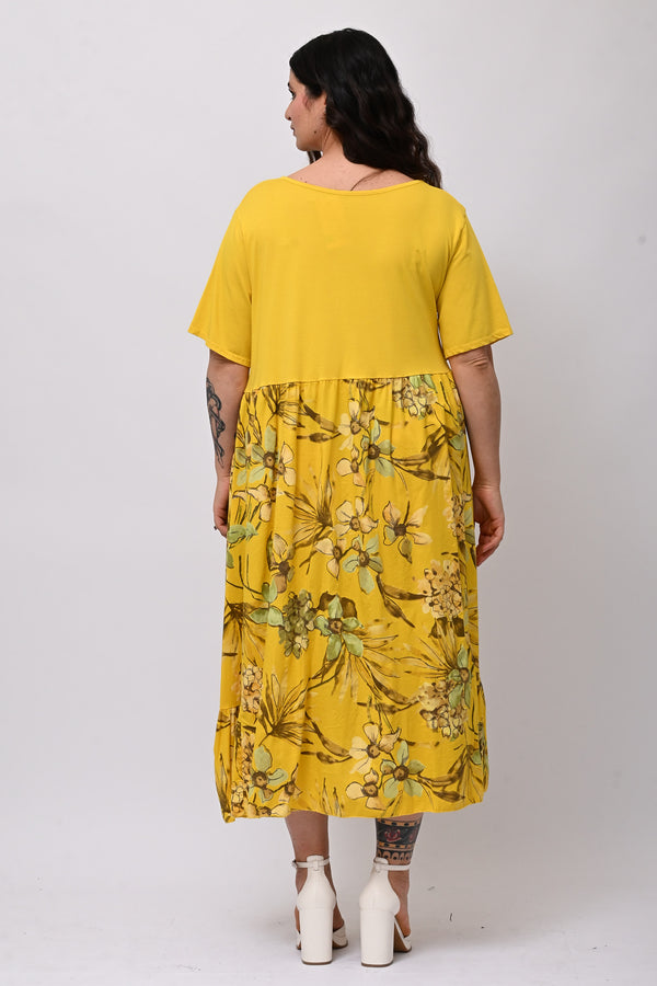 Abito cotone fiori - Giallo