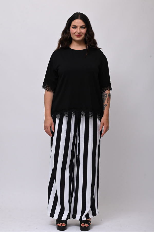 Maglia bordo pizzo - Nero