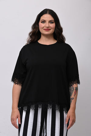 Maglia bordo pizzo - Nero