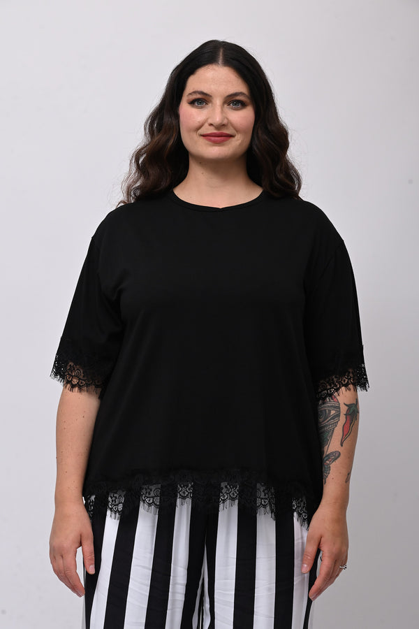 Maglia bordo pizzo - Nero