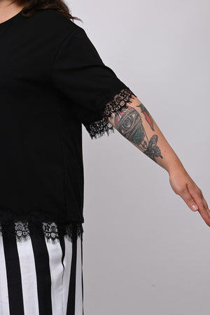 Maglia bordo pizzo - Nero