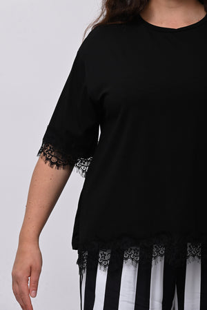 Maglia bordo pizzo - Nero
