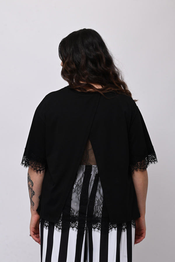 Maglia bordo pizzo - Nero
