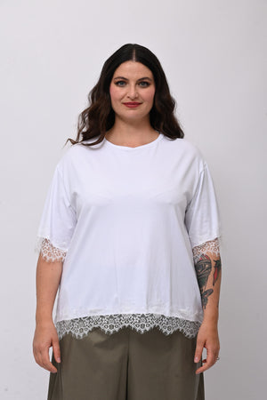 Maglia bordo pizzo - Bianco