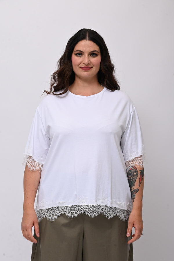 Maglia bordo pizzo - Bianco