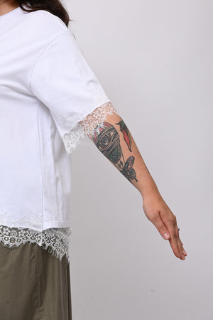 Maglia bordo pizzo - Bianco