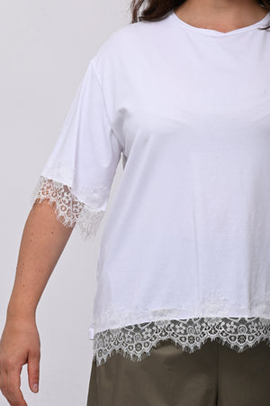 Maglia bordo pizzo - Bianco