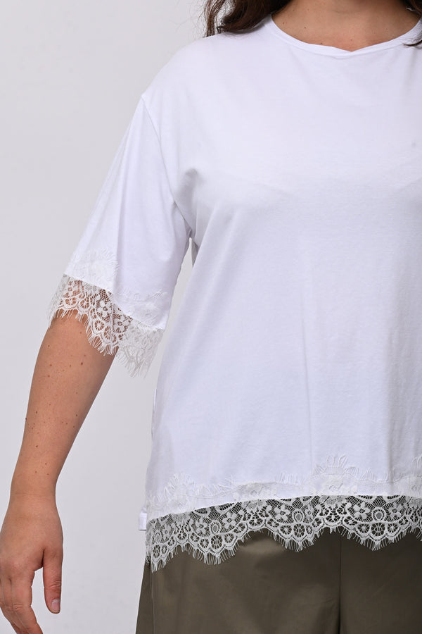Maglia bordo pizzo - Bianco