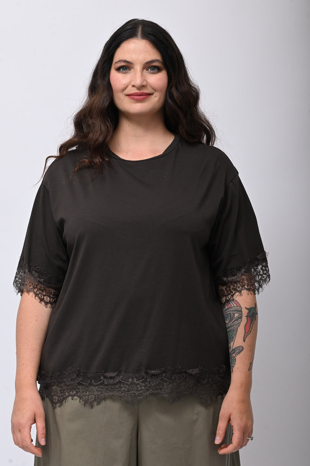 Maglia bordo pizzo - Moro