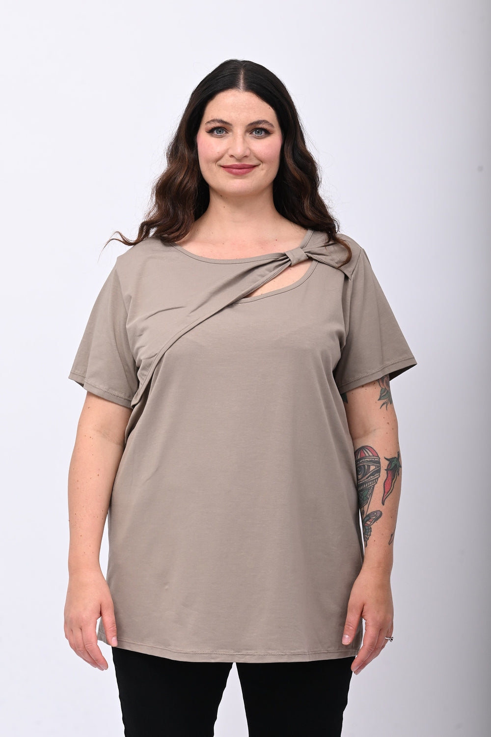 Maglia scollo fiocco - Fango