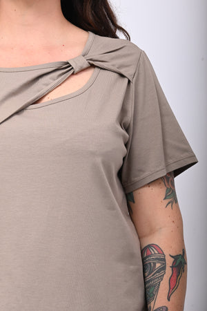 Maglia scollo fiocco - Fango
