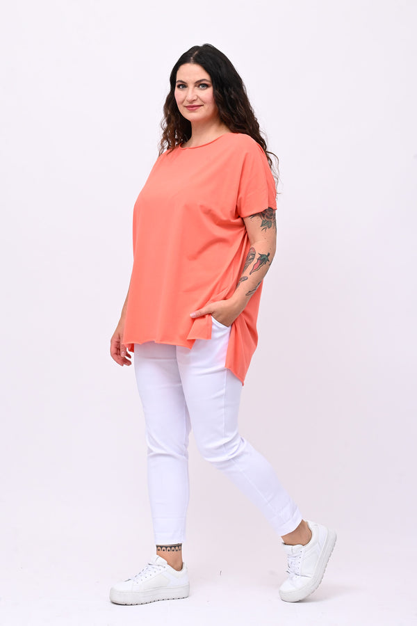 T-shirt over cuciture orlo vivo - Corallo
