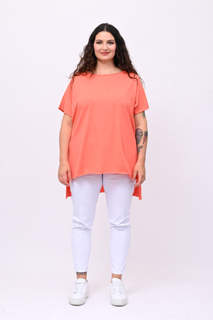 T-shirt over cuciture orlo vivo - Corallo