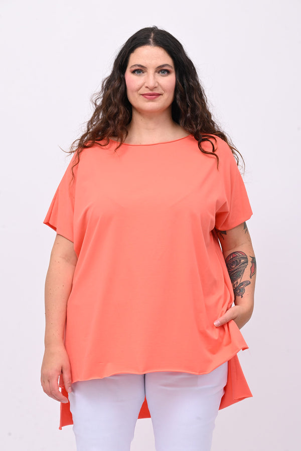 T-shirt over cuciture orlo vivo - Corallo
