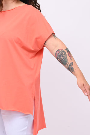 T-shirt over cuciture orlo vivo - Corallo