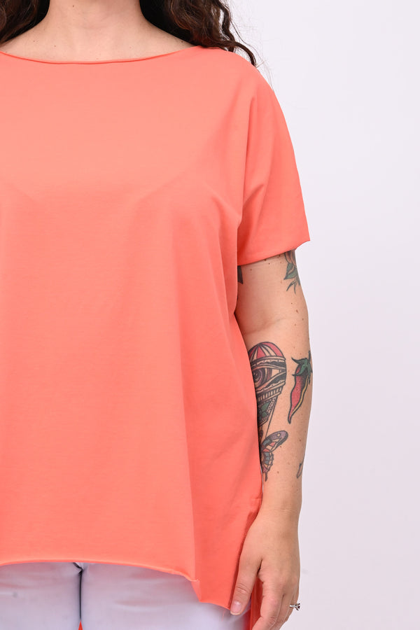 T-shirt over cuciture orlo vivo - Corallo