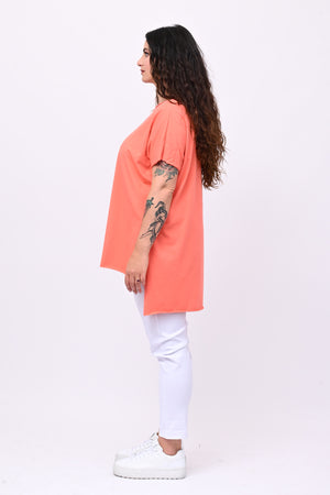 T-shirt over cuciture orlo vivo - Corallo