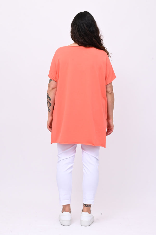 T-shirt over cuciture orlo vivo - Corallo