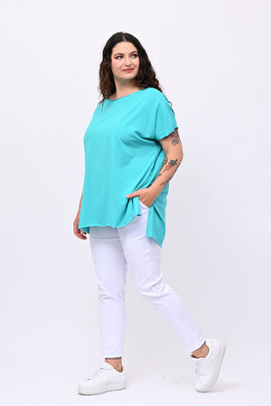T-shirt over cuciture orlo vivo - Smeraldo