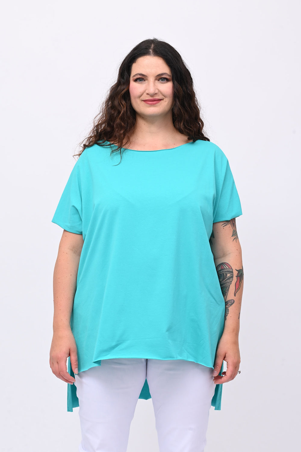 T-shirt over cuciture orlo vivo - Smeraldo