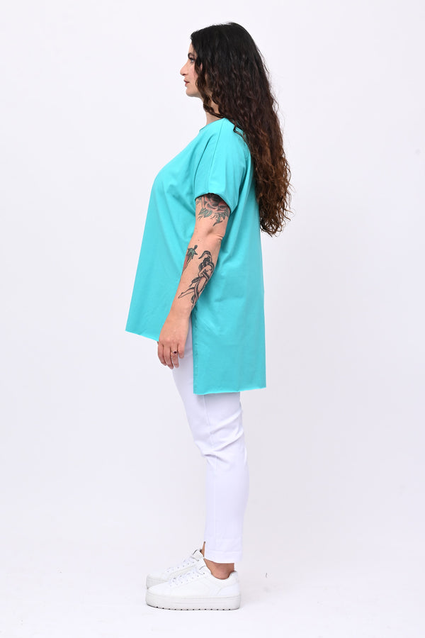 T-shirt over cuciture orlo vivo - Smeraldo