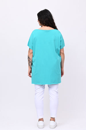 T-shirt over cuciture orlo vivo - Smeraldo