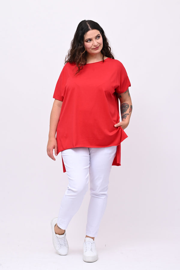 T-shirt over cuciture orlo vivo - Rosso