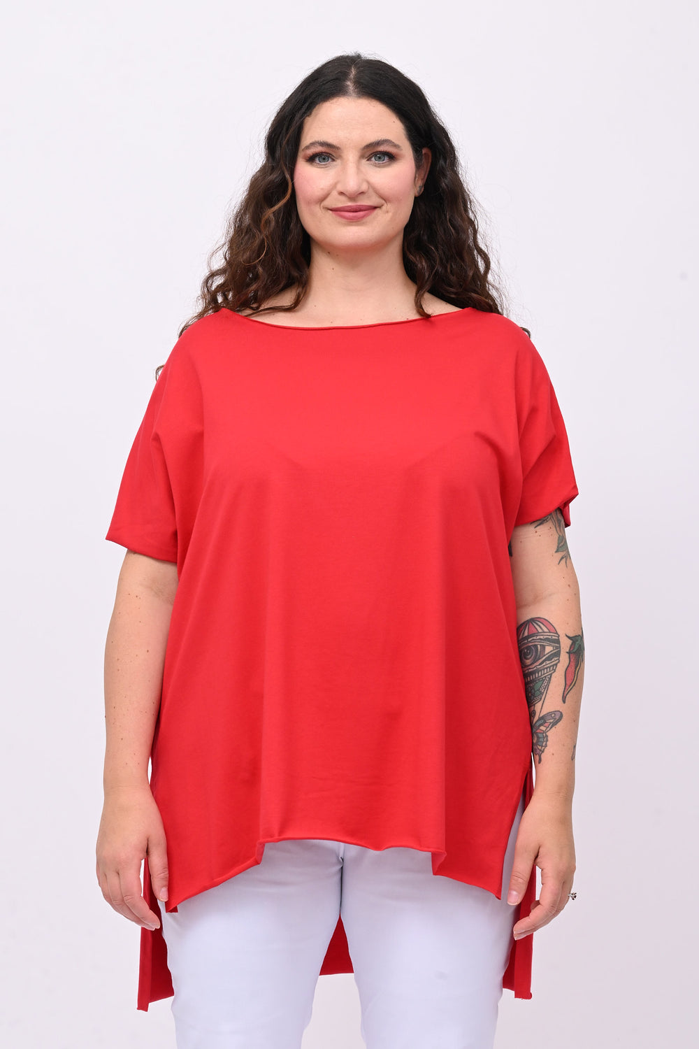 T-shirt over cuciture orlo vivo - Rosso
