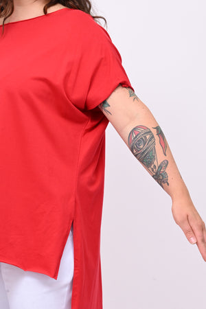 T-shirt over cuciture orlo vivo - Rosso