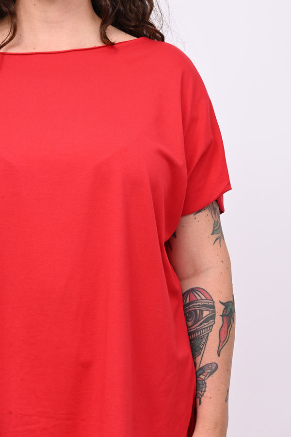 T-shirt over cuciture orlo vivo - Rosso