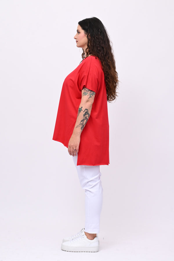 T-shirt over cuciture orlo vivo - Rosso