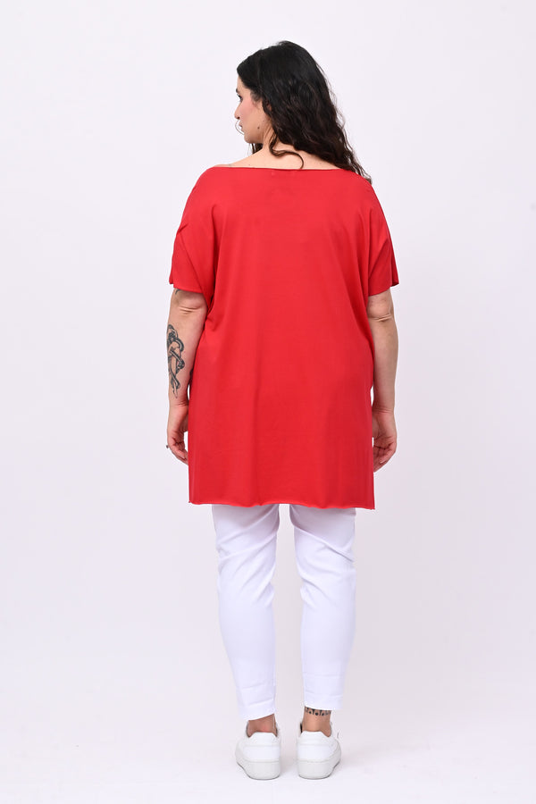 T-shirt over cuciture orlo vivo - Rosso