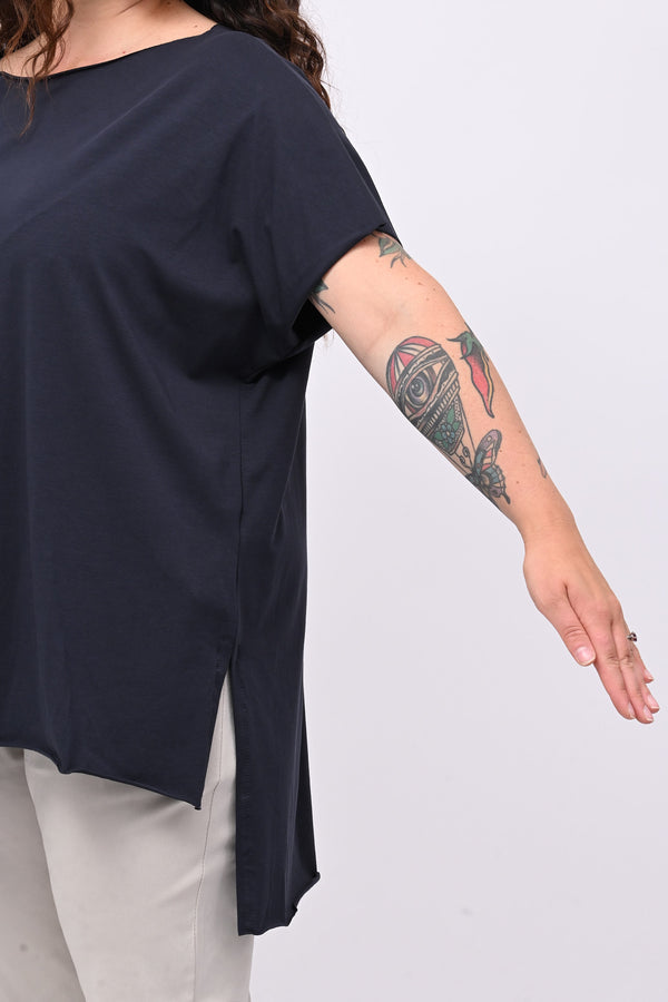 T-shirt over cuciture orlo vivo - Blu