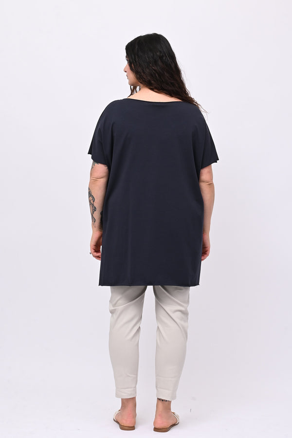 T-shirt over cuciture orlo vivo - Blu