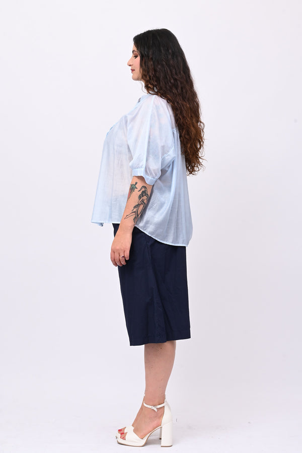 Blusa mussola e pizzo - Cielo